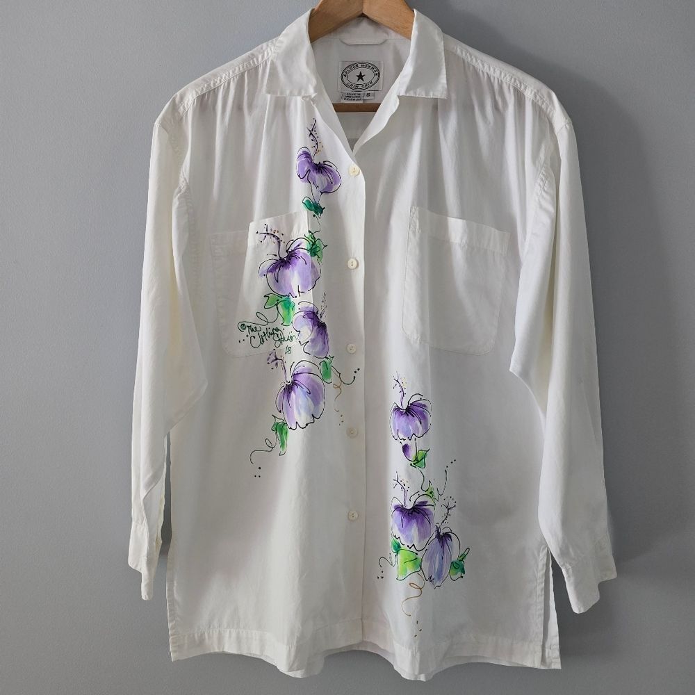 Arleen Bowman Chin Chin Hand Painted "The Clothing Studio" Floral Cotton Shirt